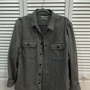 Mango Button-Up Houndstooth Wool Shirt
